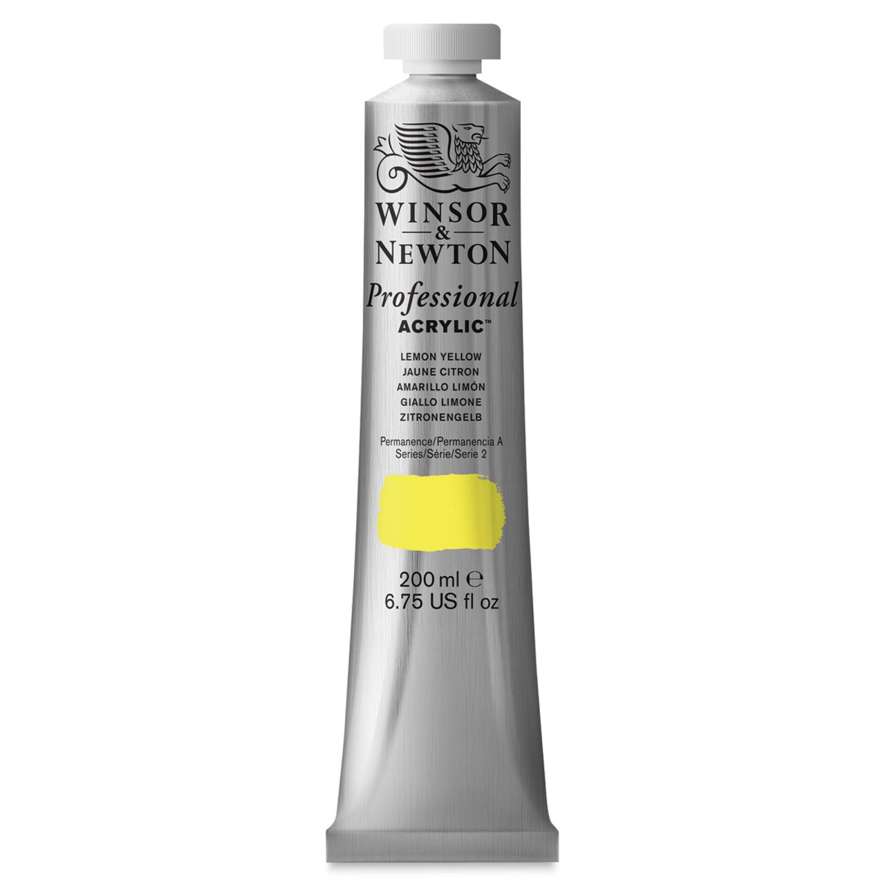 Winsor & Newton Professional Acrylics - Lemon Yellow, 200 ml tube